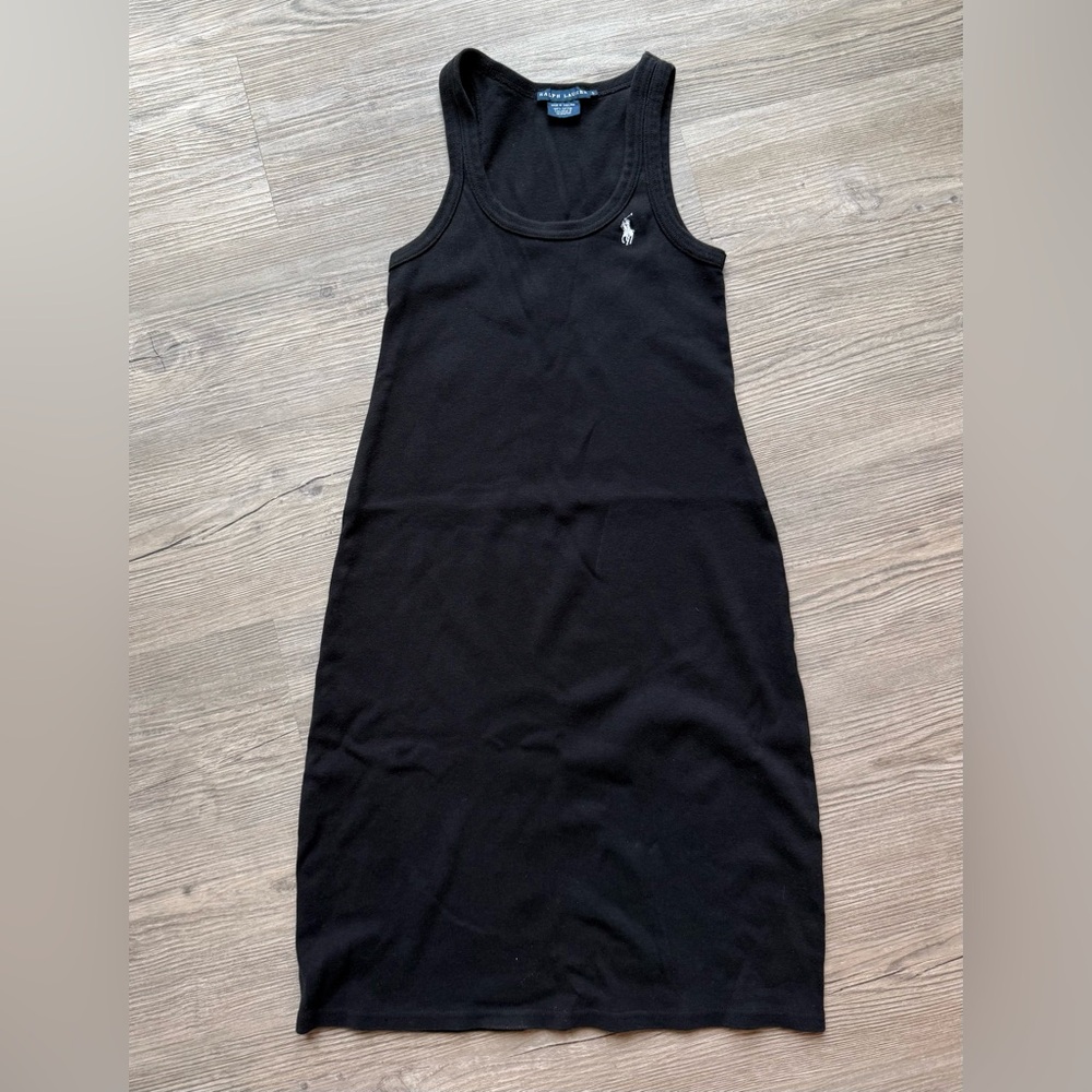 Polo Ralph Lauren Black Ribbed Tank Midi Dress Small Cotton Bodycon Minimalist